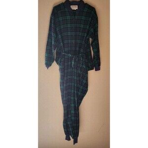 Vintage Cozy  Lanz of Salzburg Blue And Greeen  Plaid  One-Piece Pajama Set Sz L